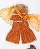 Qvink Cambric Sleeveless Bandhani Designed Coordinating Kurta & Sharara With Dupatta Set - Brown