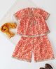 Qvink Poplin Half Sleeves Ethnic Printed Coordinating Kurta & Sharara With Dupatta Set - Orange