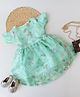 Qvink Organza Half Sleeves Floral Printed Dress - Green