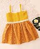 Qvink Cambric Sleeveless Crochet Designed & Leaves Printed Dress - Yellow