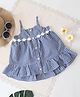 Qvink Cambric Sleeveless Checked & Floral Lace Detailed Dress - Blue