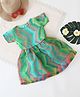 Qvink Organza Half Sleeves Chevron Printed Dress - Multi Colour