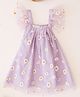 Qvink Net Flutter Sleeves Floral Printed Dress - Purple