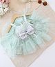 Qvink Net Sleeveless Star Foil Printed & Bow Applique Detailed Dress - Green
