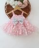 Qvink Net Sleeveless Daisy Printed Sequin Embellished Bow Applique Dress - Pink