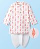 Earthy Touch Woven Mandarin Collar Full Sleeves Kurta Dhoti Set With Floral Print - White