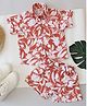 Qvink Cotton Half Sleeves Leaves Printed Coordinating Shirt & Shorts Set - Brown