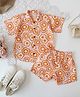 Qvink Cotton Half Sleeves Floral Printed Coordinating Shirt & Shorts Set - Orange
