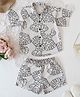 Qvink Cotton Half Sleeves Leaves Printed Coordinating Shirt & Shorts Set - White