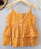 Qvink Cotton Sleeveless Leaves Printed Top - Yellow