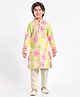 EARTHY TOUCH Cotton Woven Mandarin Collar Full Sleeves Kurta Dhoti Set With Floral Print - Off White