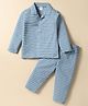 Ben Benny 100% Cotton Knit Full Sleeves Striped Co-Ord Night Suit - Light Blue