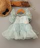 Qvink Organza Flutter Sleeves Floral Applique Detailed Tiered Dress - Light Blue
