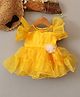 Qvink Organza Flutter Sleeves Floral Applique Detailed Tiered Dress - Yellow