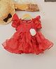 Qvink Organza Flutter Sleeves Floral Applique Detailed Tiered Dress - Red