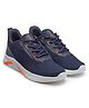 asian Mesh Detailed & Colour Blocked With Lace Up Running Shoes - Navy Blue & Orange