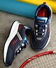 asian Mesh Detailed & Colour Blocked With Lace Up Running Shoes - Navy Blue