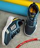 asian Mesh Detailed & Striped WIth Lace Up Running Running Shoes - Navy Blue & Mustard