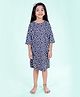 Kiddopanti Cotton Knit Three Fourth Sleeves Birds Printed Night Dress - Navy Blue