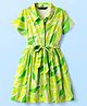 Pine Kids 100% Cotton Half Sleeves Frock With Tropical Theme Print - Lime Green