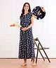 Bella Mama Cotton Knit Half Sleeves Nighty With Concealed Zipper Floral & Animal Print Nighty - Navy Blue