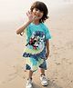 Nap Chief Pure Cotton Disney Mickey & Friends Featuring Half Sleeves Characters Printed Tie Dye Coordinating Tee & Shorts Set - Blue