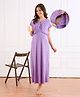 Bella Mama Cotton Knit Half Sleeves Side Zipper Star Print Nighty - Lavender
