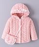 Mark & Mia Full Sleeves Solid Hooded Fur Winter Jacket With Sling Bag - Pink