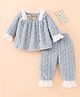 Mark & Mia Full Sleeves Co-ords Winter Wear Night Suit with Fur & Cable Knit Design - Grey