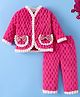 Mark & Mia Full Sleeves Front Open Co-Ord Winter Wear Night Suit with Bubble Quilting Design & Bow Applique - Fuchsia