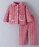 Mark & Mia Full Sleeves Front Open Winter Wear Night Suit With Knit Design - Maroon