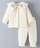 Mark & Mia Full Sleeves Front Open Winter Wear Night Suit With Birds Detailing - Cream