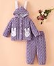 Mark & Mia Full Sleeves Hooded Winter Wear Fur Sweatshirt & Lounge Pant Set with Cable Knit Design & Bunny Patch Detailing - Purple