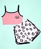 Be Awara Cotton Knit Sleeveless Smile Text Printed Crop Cami Top With Shorts Set - Pink