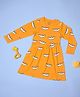 Be Awara Cotton Knit Full Sleeves Boat Printed Dress - Yellow