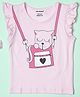Be Awara Cotton Knit Frill Sleeves Cat Printed Top - Pink
