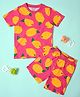 Be Awara Cotton Knit Half Sleeves Lemon Printed Tee & Coordinating Shorts Set - Pink