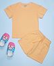 Be Awara Cotton Knit Half Sleeves Solid Tee & Coordinating Shorts Set - Peach