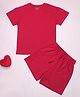 Be Awara Cotton Knit Half Sleeves Solid Tee & Coordinating Shorts Set - Red