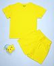 Be Awara Cotton Knit Half Sleeves Solid Tee & Coordinating Shorts Set - Yellow