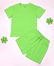 Be Awara Cotton Knit Half  Sleeves Solid Tee & Coordinating Shorts Set - Green
