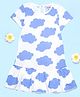 Be Awara Cotton Knit Half Sleeves Clouds Printed Dress - White & Blue