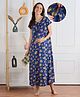 Bella Mama 100% Cotton Half Sleeves Floral Printed Concealed Zipper Nursing Nighty - Royal Blue