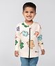 Be Awara Cotton Knit Full Sleeves Puzzle Printed Bomber Jacket - Beige
