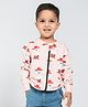 Be Awara Cotton Knit Full Sleeves Dog Printed Bomber Jacket - Pink