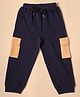 Be Awara Cotton Knit Colour Blocked Cargo Joggers - Navy Blue