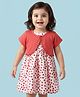Babyhug Cotton Woven Half Sleeves Floral Printed Frock With Jacket - Red & White