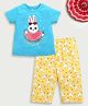 BUMZEE Cotton Half Sleeves Bunny Face & Cat Printed Tee & Capri Set - Blue & Yellow