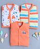 BUMZEE Cotton Pack Of 3 Sleeveless Colour Blocked & Car Printed Jablas - Orange & White