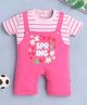 BUMZEE Cotton Half Sleeves Floral Printed & Striped Romper - Pink
